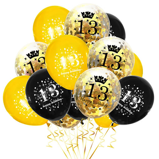 Picture of BALLOON BUNCH GOLD/BLACK 13TH BIRTHDAY